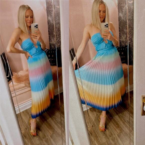 Jonathan Simkhai Annita halterneck pleated midi dress Aqua Ombré NWT Size 8 - Picture 1 of 7